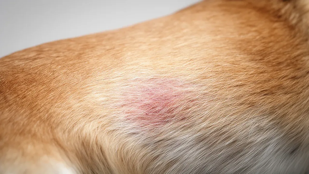 Nużeniec u psa: objawy i leczenie nużycy psów – zarażenie i nużeńce Obraz przedstawiający objawy kliniczne, jakie wywołuje nużeniec u psa na zmienionej chorobowo skórze zwierzęcia.