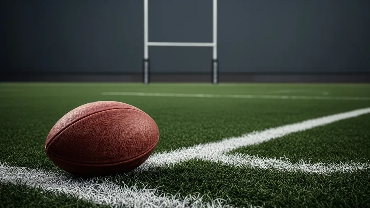 Rugby zasady: kompletny przewodnik po grze w rugby union i dyscyplinie Owalna piłka do rugby na murawie boiska ilustrująca rugby zasady.