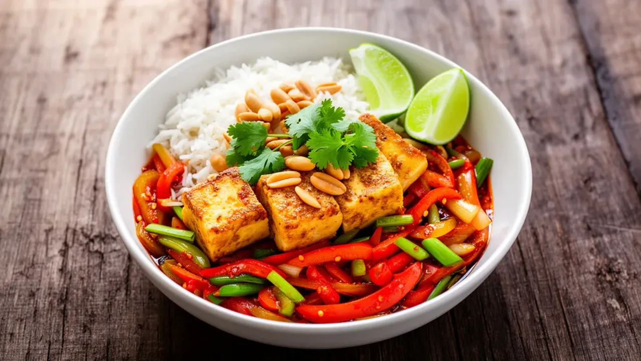 Tofu po tajsku: przepis na tajskie curry z tofu, pad thai i ryż jaśminowy Tofu po tajsku z chrupiącymi kostkami tofu w aromatycznym sosie i ryżem jaśminowym.